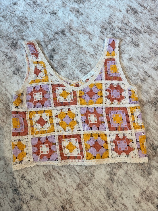 Rebellion Tops - Rebellion Crochet Patchwork Crop Top in Cream, Mustard & Lavender